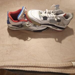 Jordan Men's Sneakers in White, Blue, and Red